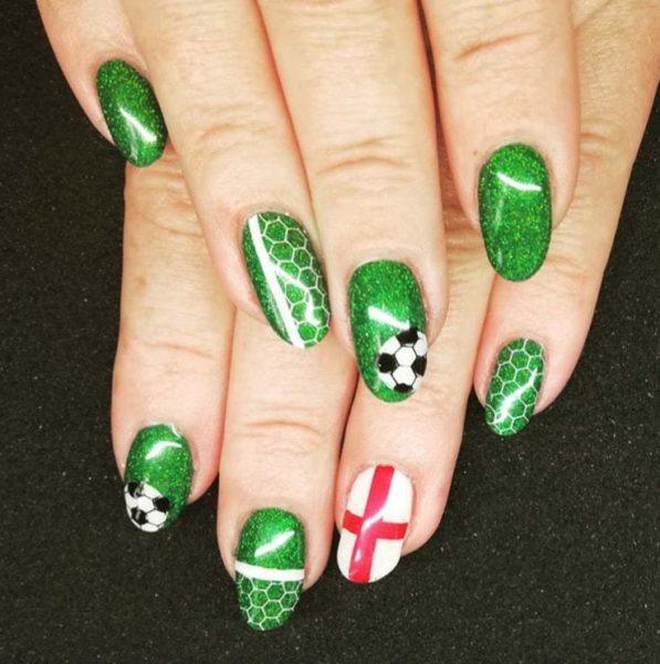 The England flag features on this style by Kerry Wadsworth, depicting the football pitch