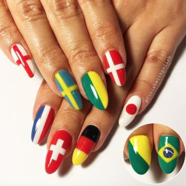 Larissa at @finishwithpolish includes a variety of flags in this World Cup look