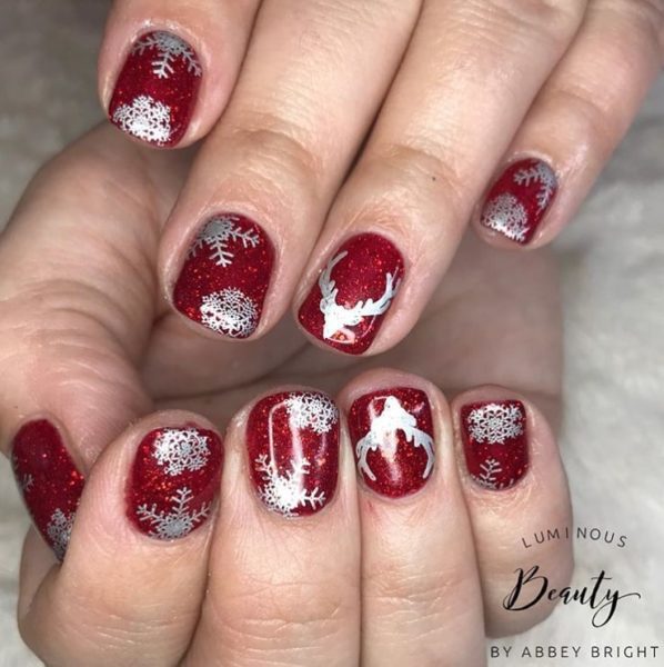 Abbey Bright stamp silver details over a cheery red overlay 