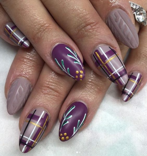 Purple plaid and reindeer antlers complete this look from Jessie Minter