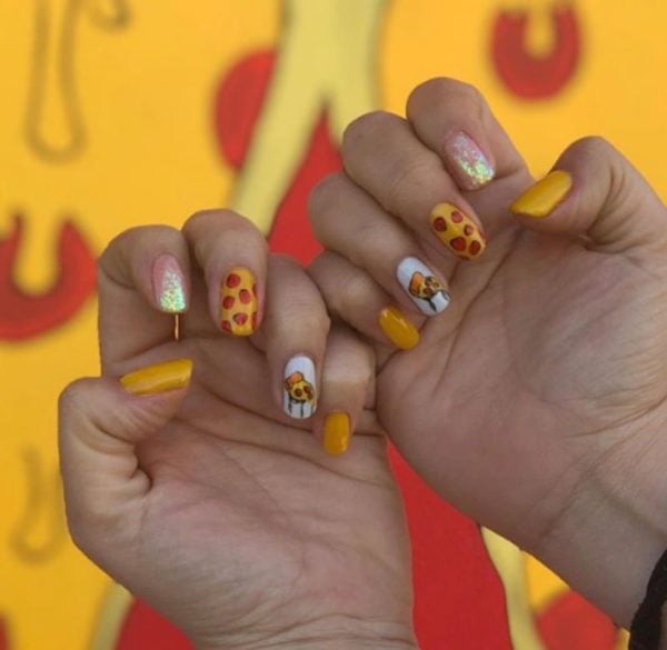 We knead this pepperoni pizza inspired set, by Rebel Heart Nails!