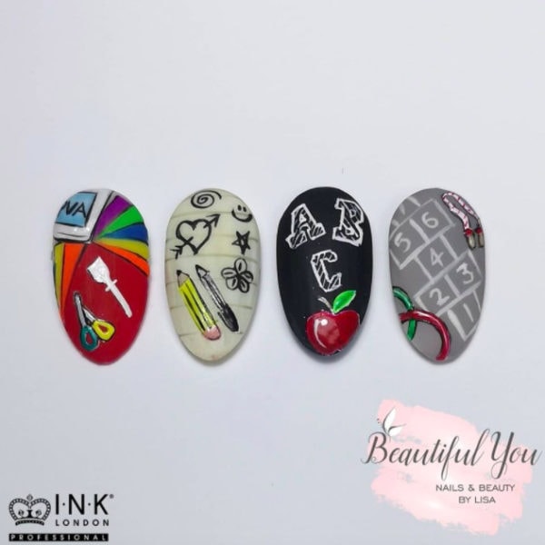 Notebook doodles and hopscotch on the playground is shown on this set by Lisa Sheehan