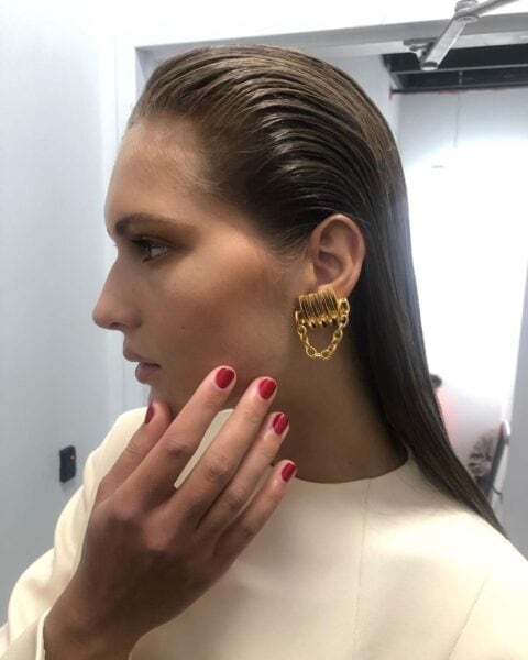 Khaite's dark red runway nails came courtesy of Priti NYC. Image: @pritinyc