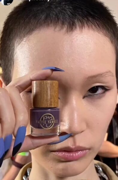 Private Policy showcased two nail looks on its runway, including this alternative French on stiletto tips, led by Pattie Yankee using products from her brand. Image: @pattieyankee