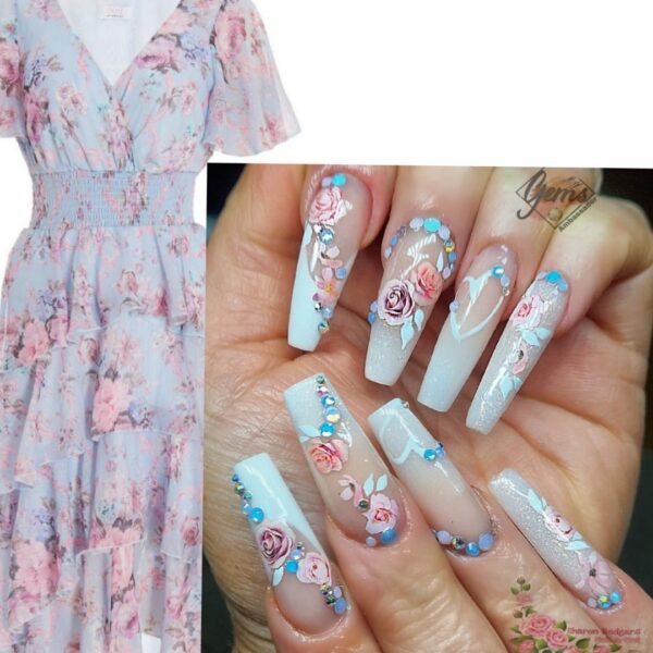 Sharon Redgers - "I attended a friend's wedding and created these nails to match my outfit."
