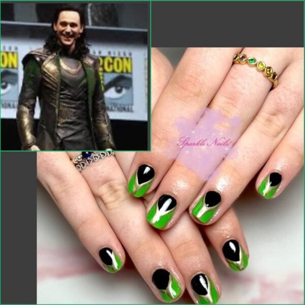 Sparkle Nails' look inspired by a Loki outfit.