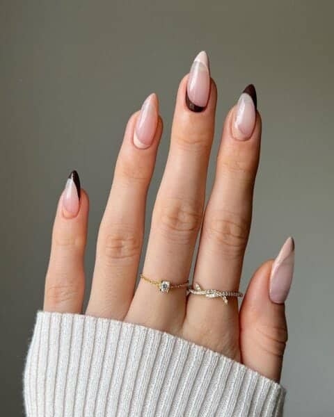 Keep your latte nail styles classy with this two tone alternative French as inspiration. Courtesy of Alexandra Teleki of @thehotblend, who used Essie.