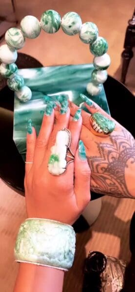 A mesmerising jade gemstone manicure. Image courtesy of Instagram.com/badgalriri