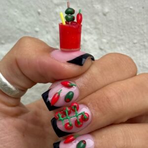 Bloody mary cocktail nail art by @snoozystudio