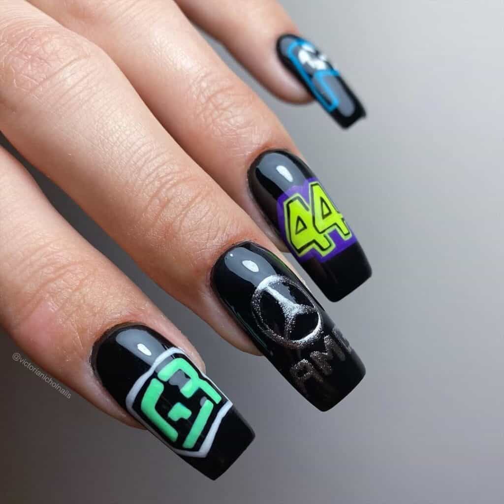 Formula 1 Mercedes nails @victorianicholnails