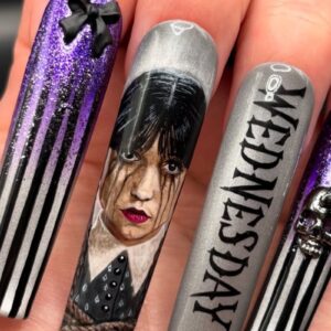 Wednesday addams nails halloween wednesdaycore