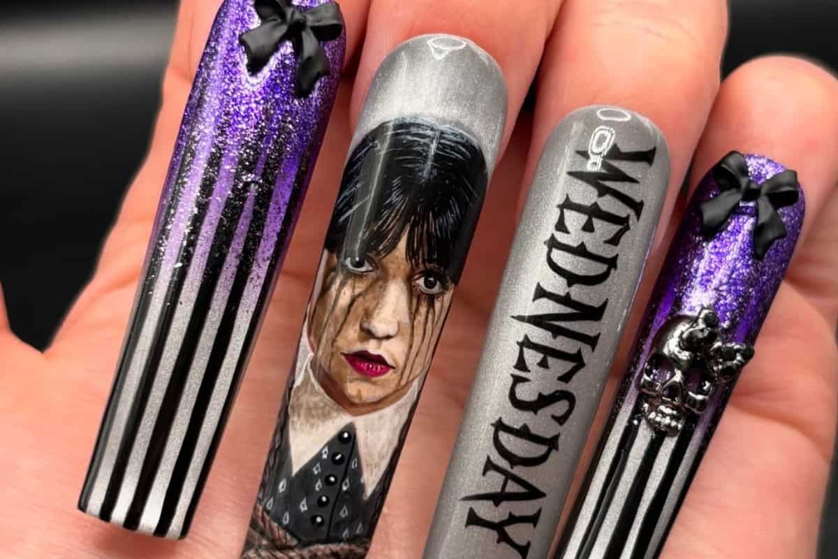 Wednesday addams nails halloween wednesdaycore