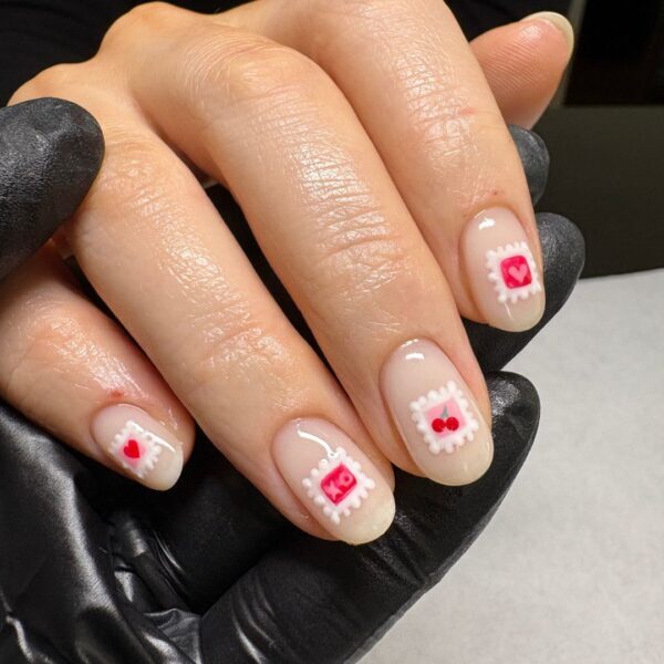 Finished Valentine's stamp nail design by Hayley McColm