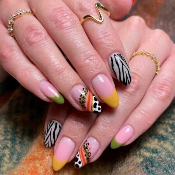 animal print & french tip nails